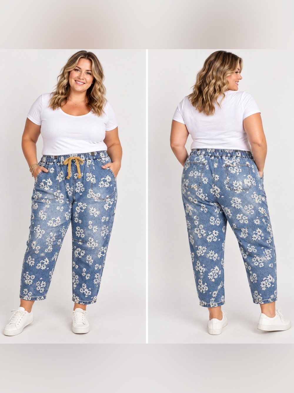 Flamingals Floral Denim Pull-On Jogger Jeans Women’s 3XL NWT